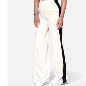 Anthropologie White Wide-Leg Pants With Black Stripe